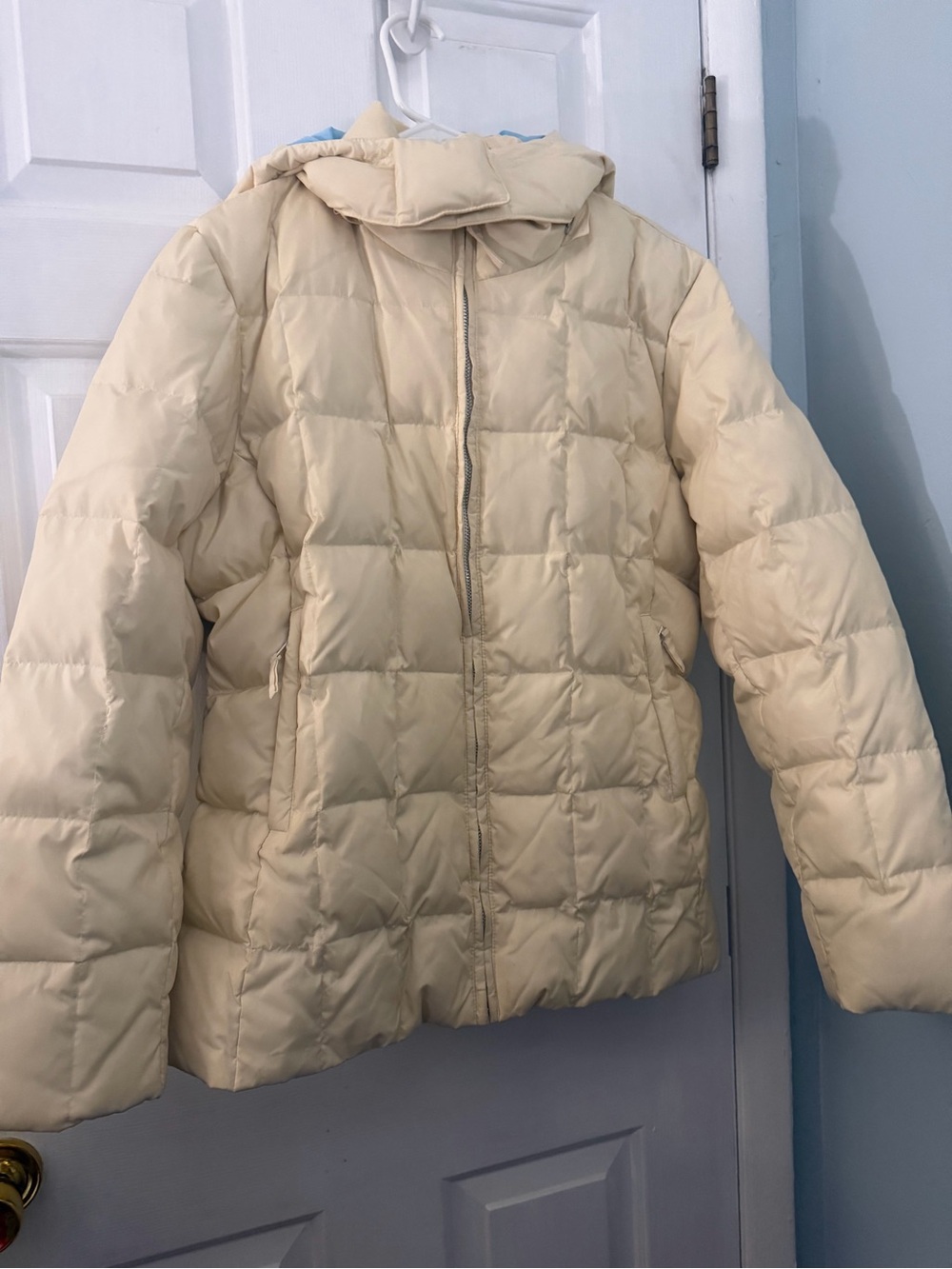 Vintage 2003 GAP Down Puffer Jacket Womens Large Cream Y2K Removable Hood